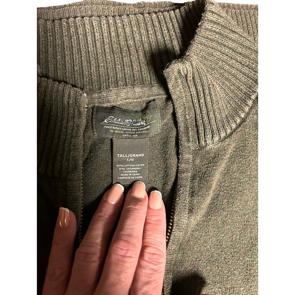 Vintage Eddie Bauer Cotton Cashmere 1/4 Zip Sweater Tall LG Green